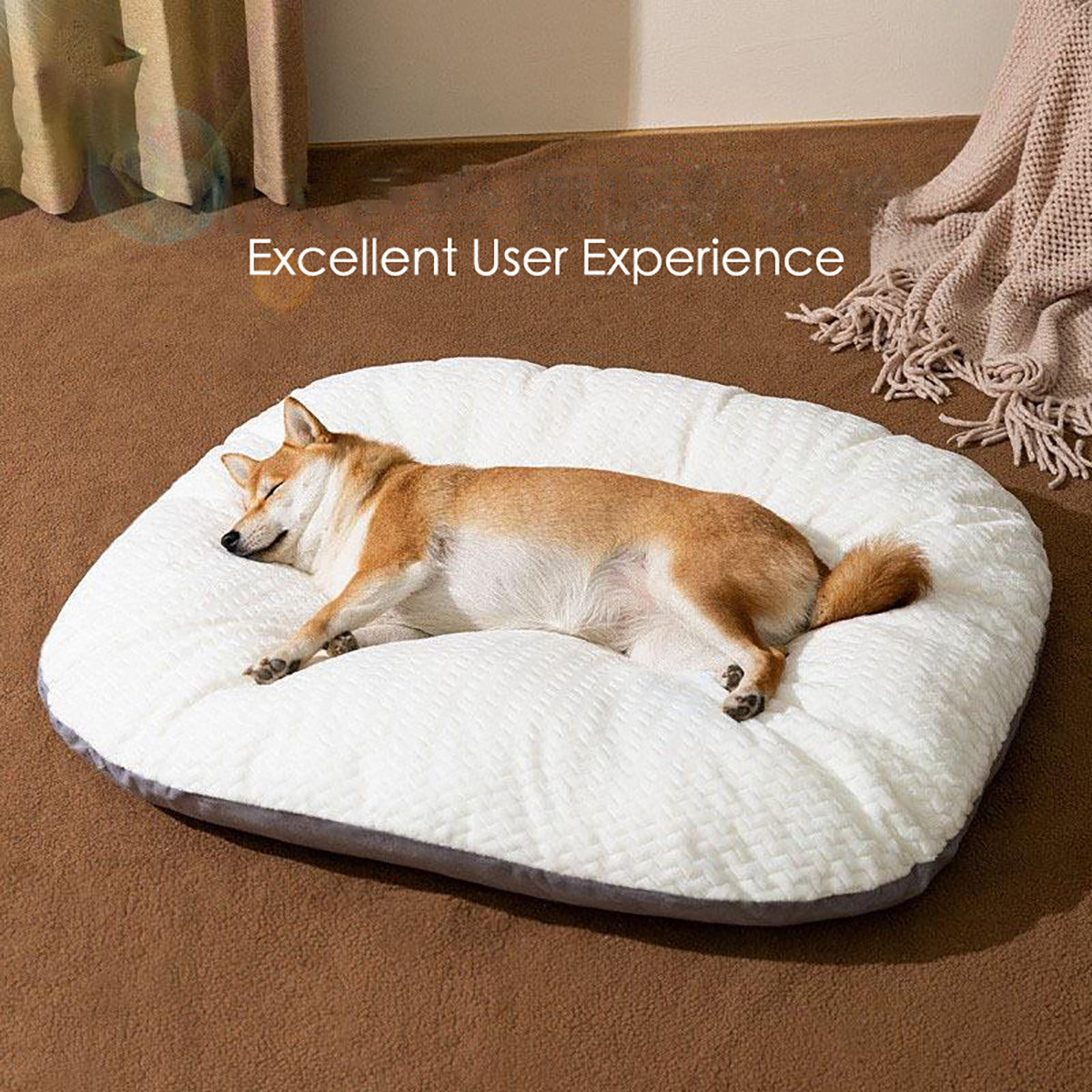 KFX-8718781 Oval Plush Dog Bed for Large Dogs, Washable Cushion with Anti-Skid Bottom, Comfortable Sleeping Nest