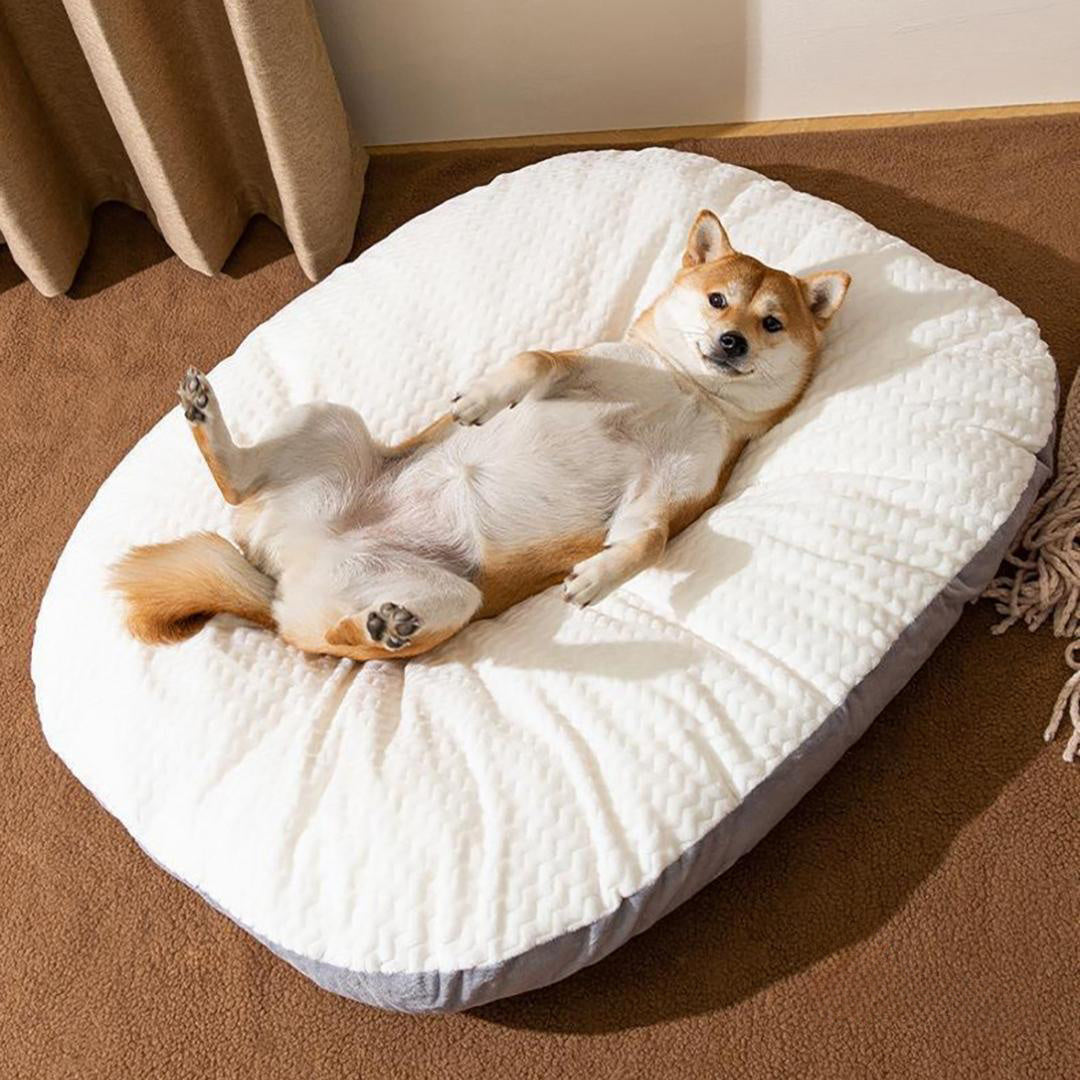 KFX-8718781 Oval Plush Dog Bed for Large Dogs, Washable Cushion with Anti-Skid Bottom, Comfortable Sleeping Nest