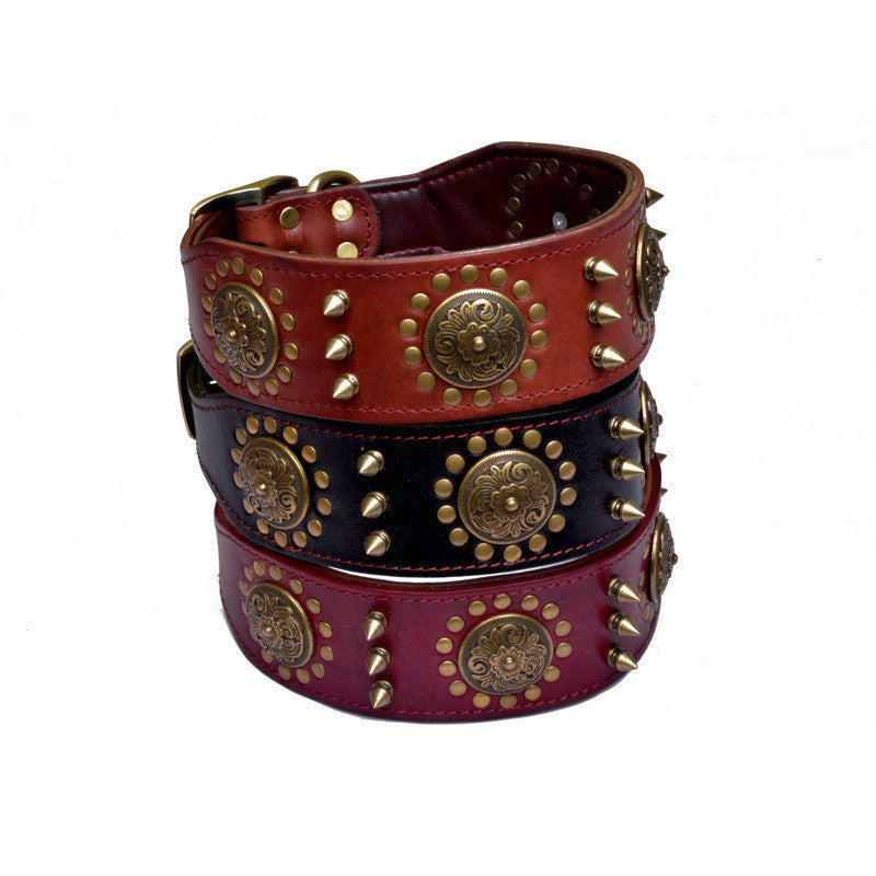 KFX-8725053 Retro Leather Neck Sleeve for Medium to Large Dogs with Alloy Rivets in Multiple Colors