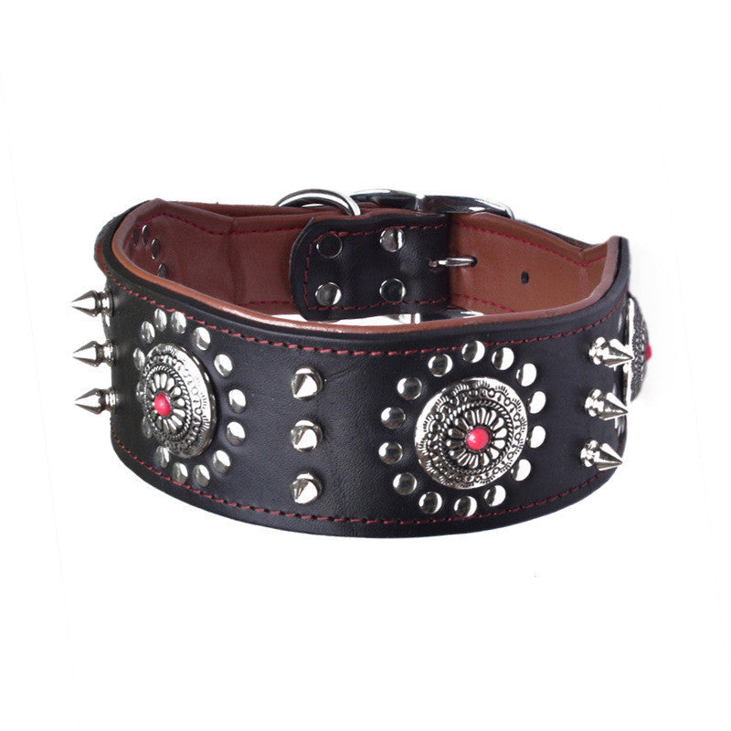 KFX-8725053 Retro Leather Neck Sleeve for Medium to Large Dogs with Alloy Rivets in Multiple Colors