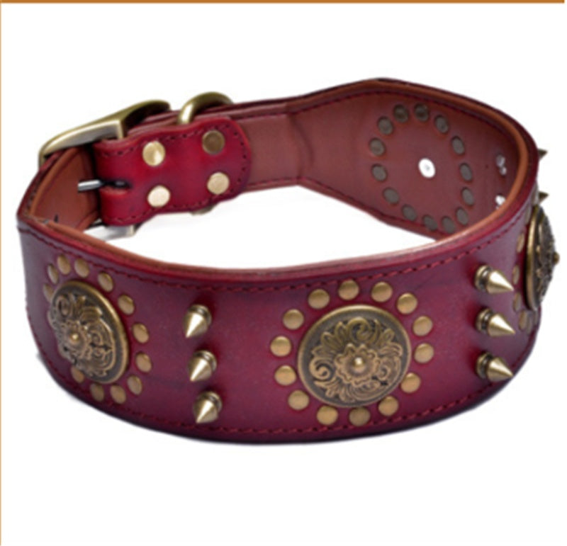 KFX-8725053 Retro Leather Neck Sleeve for Medium to Large Dogs with Alloy Rivets in Multiple Colors