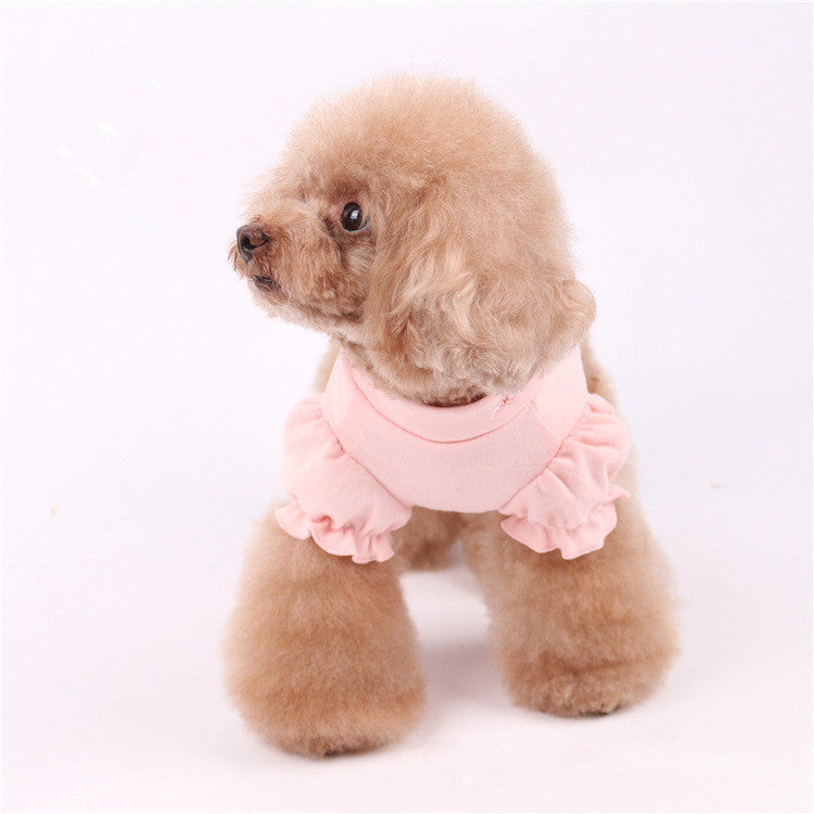KFX-8727613 Cotton Puff Sleeve Dog Clothing with Cute Flower Embroidery - Available in Multiple Sizes