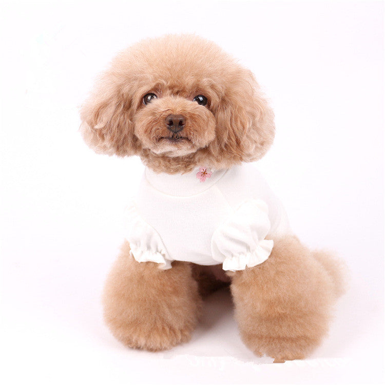 KFX-8727613 Cotton Puff Sleeve Dog Clothing with Cute Flower Embroidery - Available in Multiple Sizes