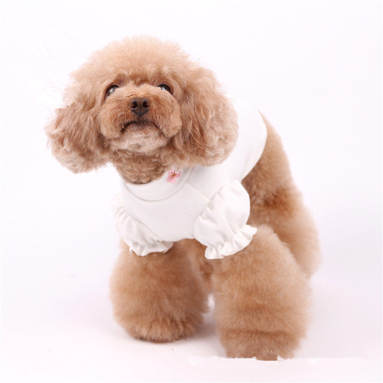 KFX-8727613 Cotton Puff Sleeve Dog Clothing with Cute Flower Embroidery - Available in Multiple Sizes