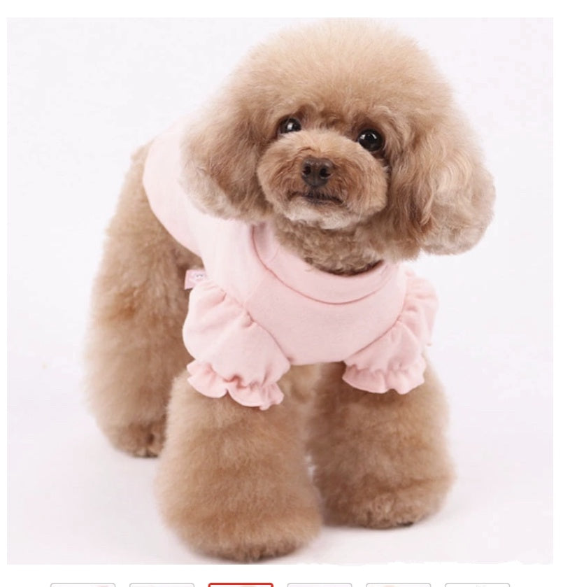 KFX-8727613 Cotton Puff Sleeve Dog Clothing with Cute Flower Embroidery - Available in Multiple Sizes