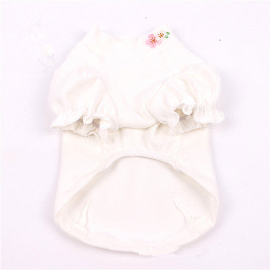 KFX-8727613 Cotton Puff Sleeve Dog Clothing with Cute Flower Embroidery - Available in Multiple Sizes