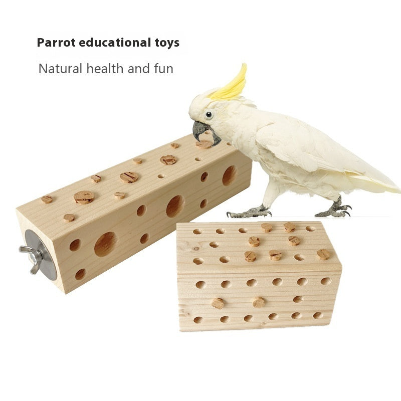 KFX-8727869 Wooden Gnawing Toy for Parrots with Large and Small Plugs