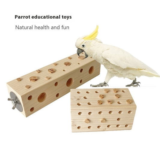KFX-8727869 Wooden Gnawing Toy for Parrots with Large and Small Plugs