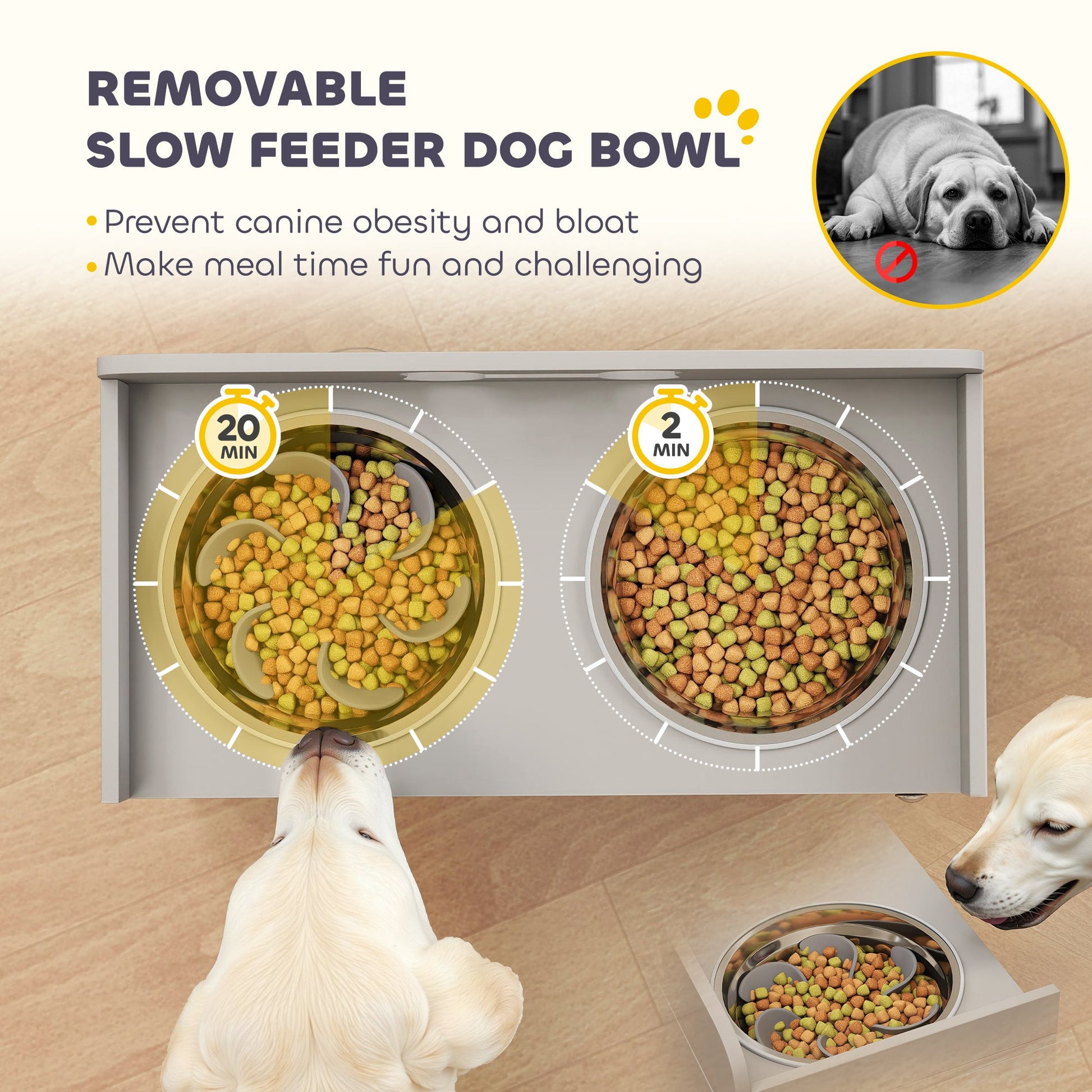 KFX-8729021 Elevated Dog Bowl Stand with Storage and Stainless Steel Bowls for Large Dogs - Gray