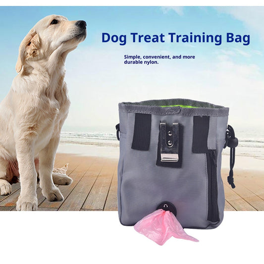 KFX-8729277 Portable Pet Snack Training Bag - Nylon Drawstring Mesh, Solid Color, Black or Gray, Compact Size 13x6x18cm