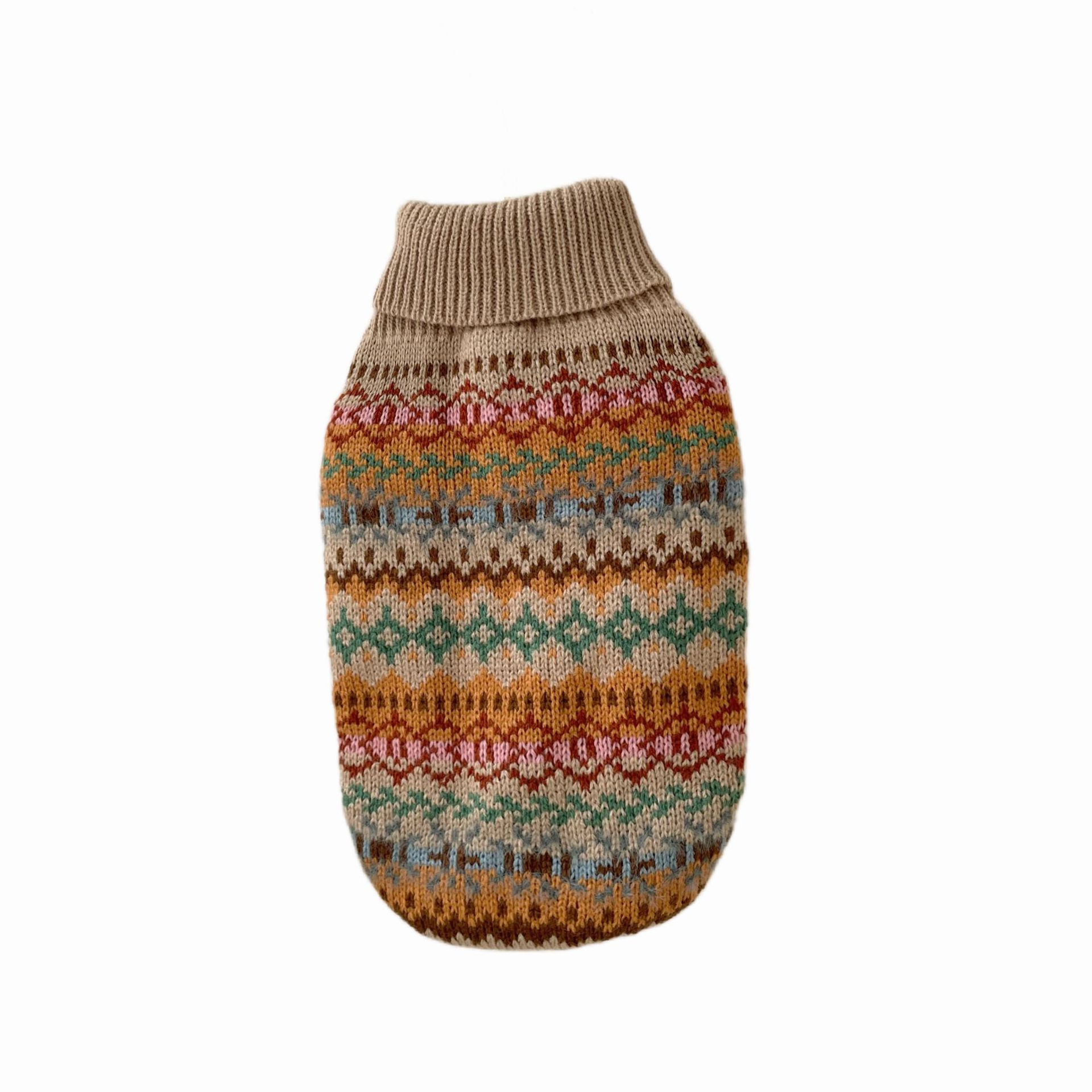 KFX-8730813 Retro Striped Beige Pet Sweater for Autumn and Winter - Unisex Design, Acrylic Material, Sizes XS to XL