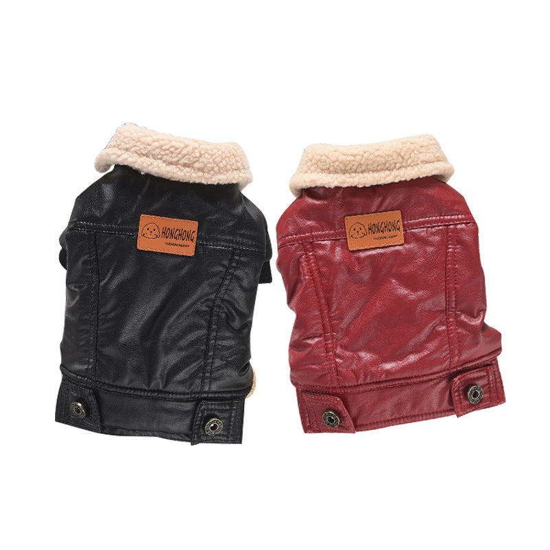 KFX-8733373 Fleece-Lined Two-Legged PU Pet Coat for Dogs and Cats - Autumn and Winter Warmth in Red or Black