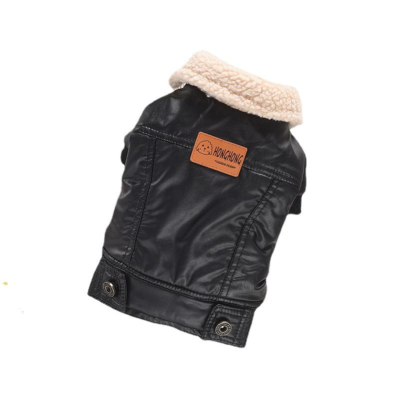 KFX-8733373 Fleece-Lined Two-Legged PU Pet Coat for Dogs and Cats - Autumn and Winter Warmth in Red or Black