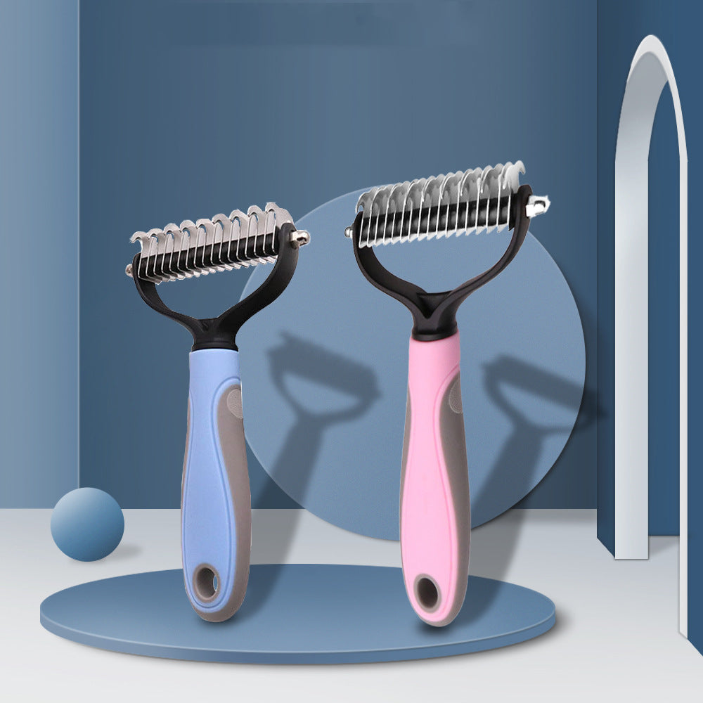 KFX-8734397 Pet Knot Comb with Stainless Steel Teeth - Available in Pink and Blue, Two Sizes