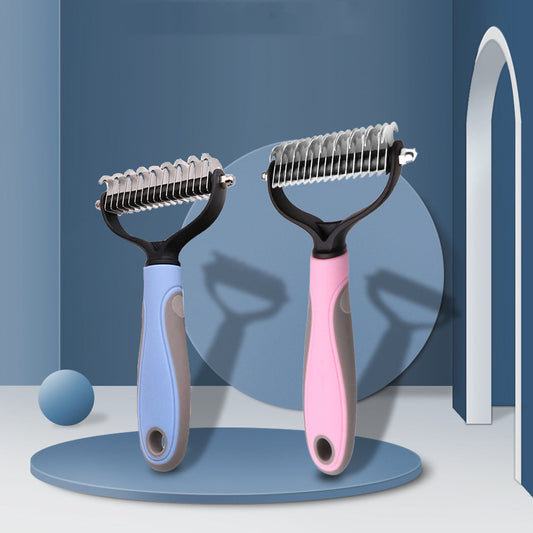 KFX-8734397 Pet Knot Comb with Stainless Steel Teeth - Available in Pink and Blue, Two Sizes