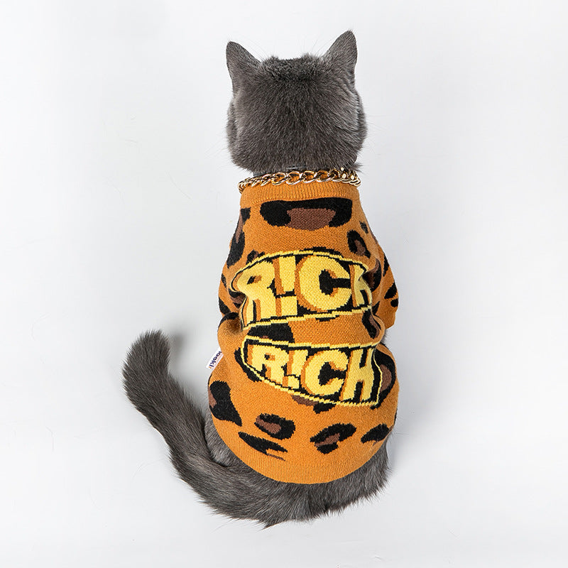 KFX-8736573 Leopard Print Wool Sweater for Dogs and Cats in Various Sizes
