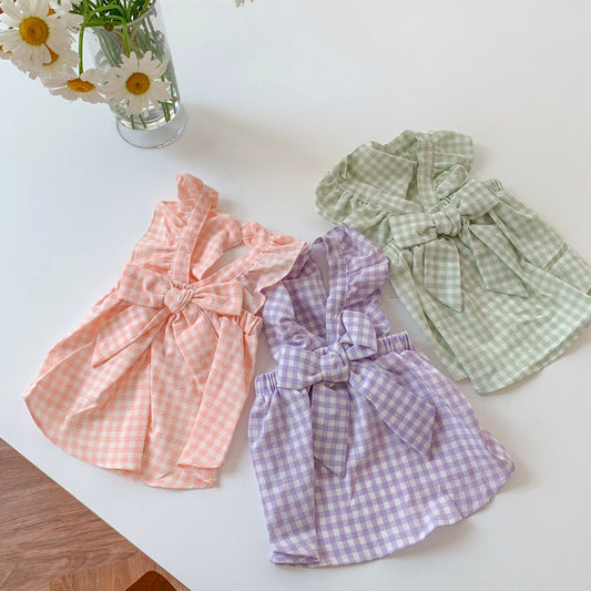 KFX-8736957 Summer-Ready Dress for Cats and Dogs in Green, Purple, and Pink