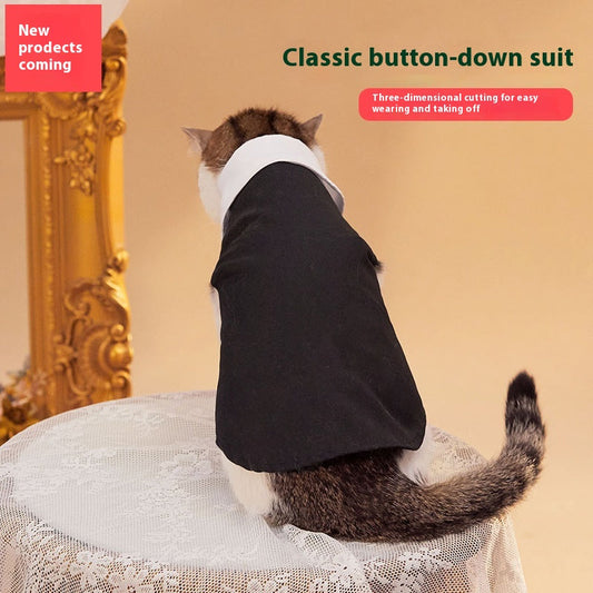 KFX-8738237 Classic Button Jacket for Dogs and Cats in Black and Gray - Casual Polyester Pet Clothing