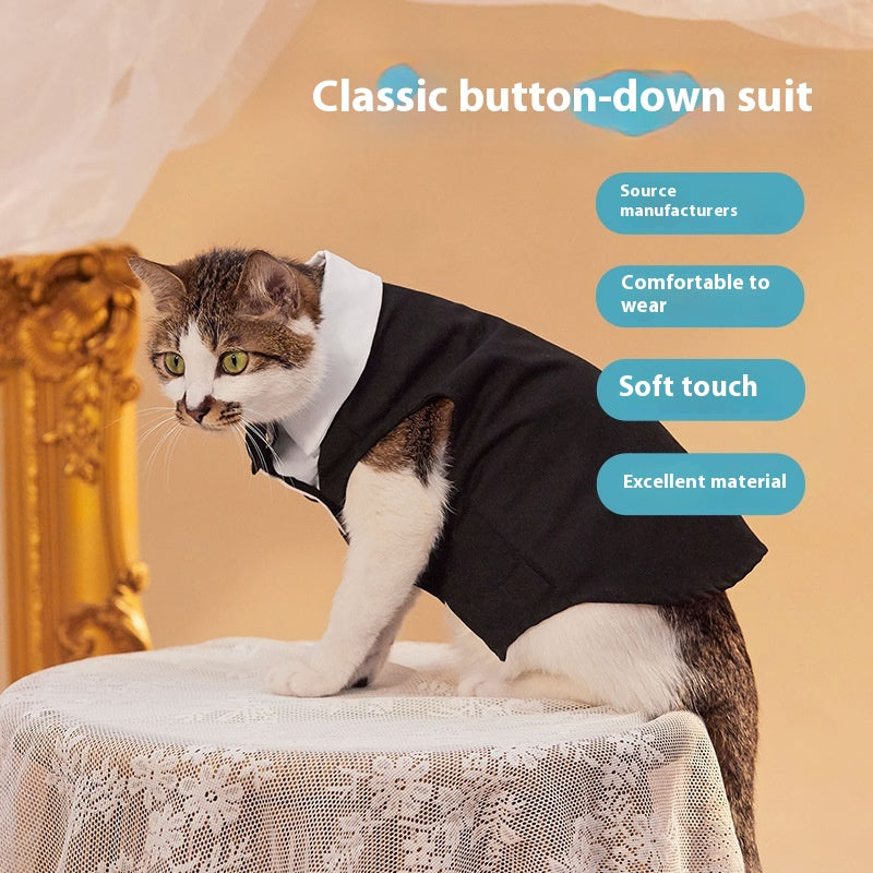 KFX-8738237 Classic Button Jacket for Dogs and Cats in Black and Gray - Casual Polyester Pet Clothing