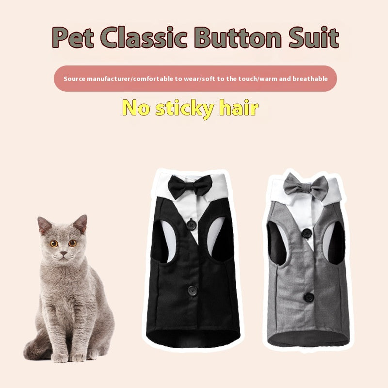 KFX-8738237 Classic Button Jacket for Dogs and Cats in Black and Gray - Casual Polyester Pet Clothing