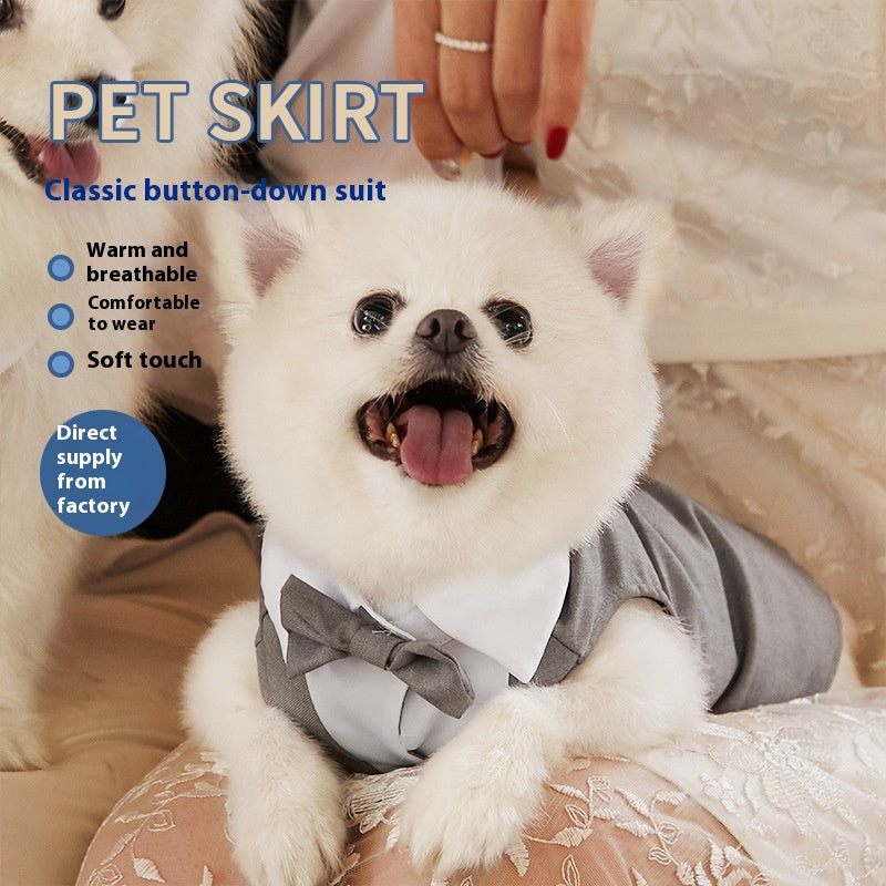 KFX-8738237 Classic Button Jacket for Dogs and Cats in Black and Gray - Casual Polyester Pet Clothing