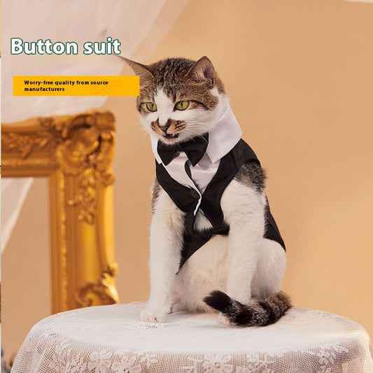 KFX-8738237 Classic Button Jacket for Dogs and Cats in Black and Gray - Casual Polyester Pet Clothing
