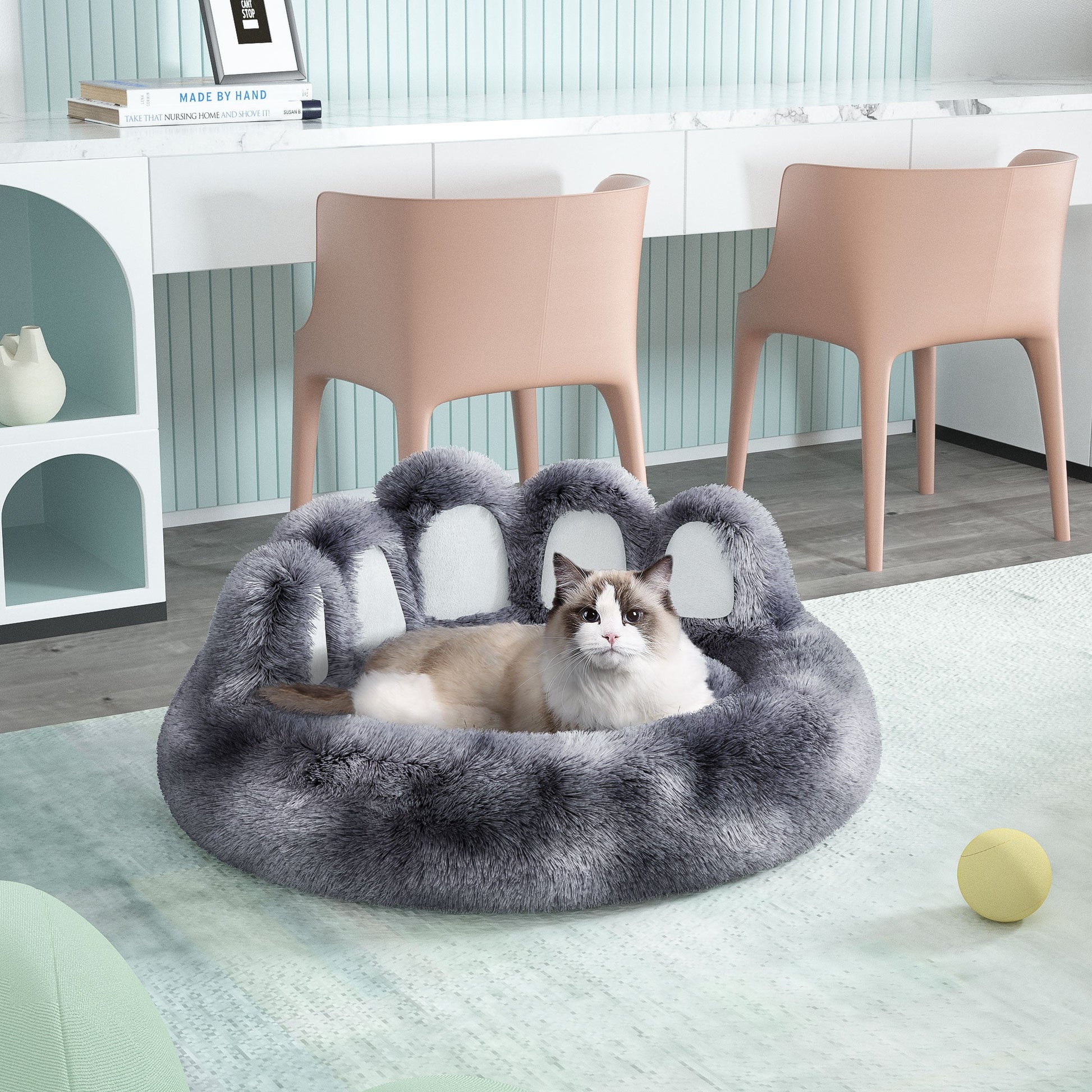 KFX-8740029 Cozy Bear Paw Design Pet Kennel with Removable Washable Fluffy Bed Mat for Cats and Dogs