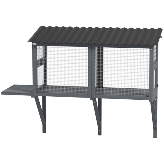 KFX-8742205 Gray Wooden Cat Catio with Jumping Platform for Outdoor Enjoyment and Secure Viewing