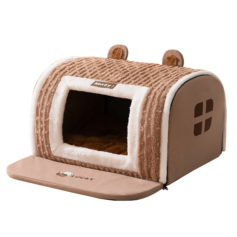 KFX-8742589 Cozy Three-Dimensional Bear Arc Pet Bed for Small Dogs in Lomi Brown and Jass Gray