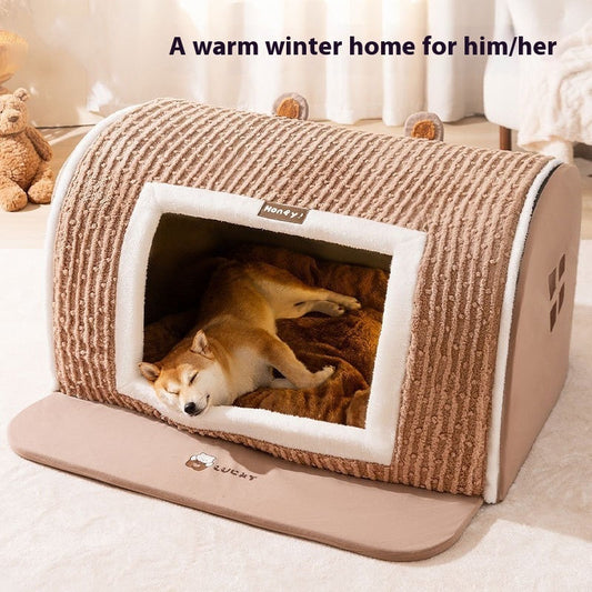 KFX-8742589 Cozy Three-Dimensional Bear Arc Pet Bed for Small Dogs in Lomi Brown and Jass Gray