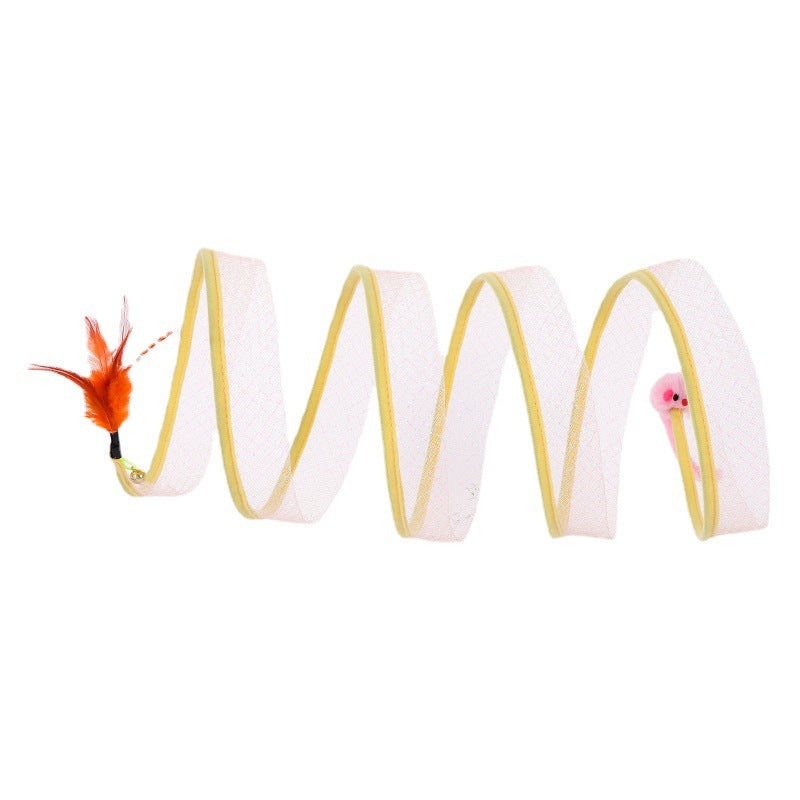 KFX-8743613 S-type Foldable Cat Tunnel Toy with Mouse Feather and Sisal Ball