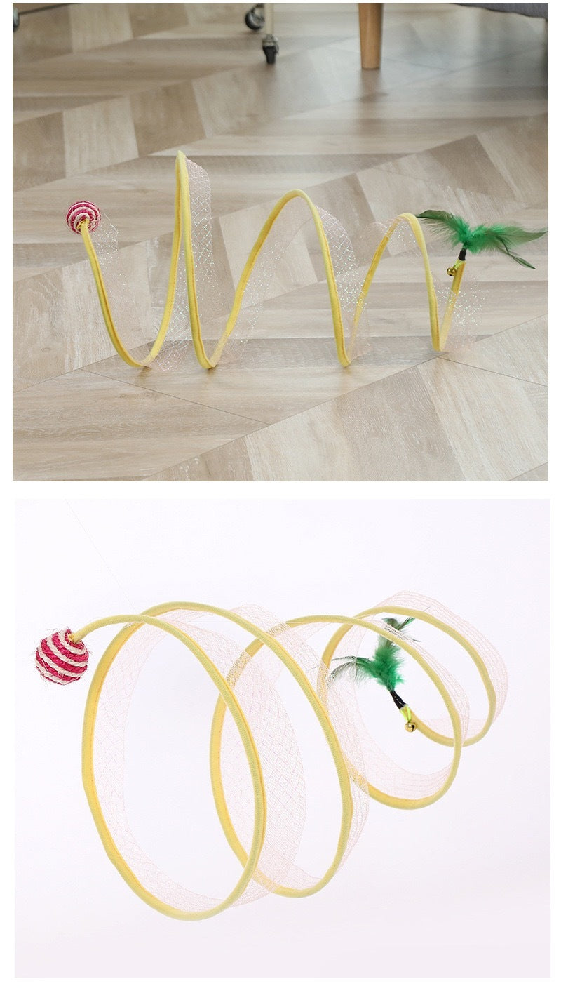 KFX-8743613 S-type Foldable Cat Tunnel Toy with Mouse Feather and Sisal Ball