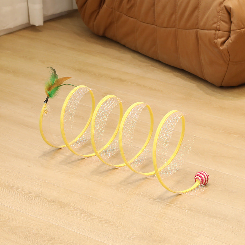KFX-8743613 S-type Foldable Cat Tunnel Toy with Mouse Feather and Sisal Ball