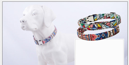 KFX-8746301 Ethnic Style Color Matching Semi-Metal Buckle Adjustable Dog Collar