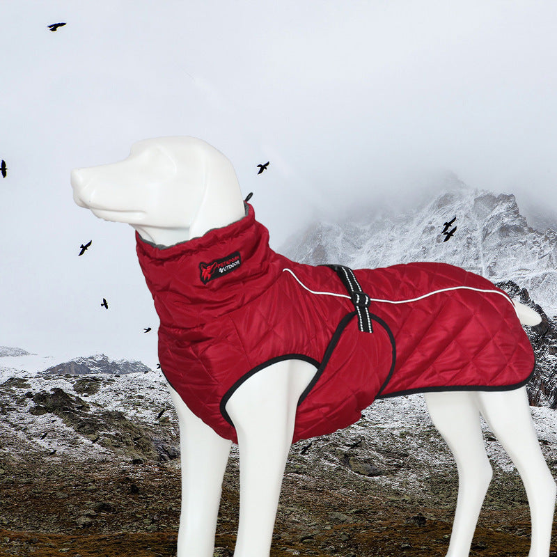 KFX-8746685 Autumn and Winter Cotton Clothes for Medium to Large Dogs in Dark Jujube Red and Black