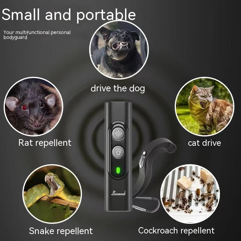 KFX-8747581 Portable Ultrasonic Dog Repellent Device with 10m Range for Cats, Snakes, and Mice