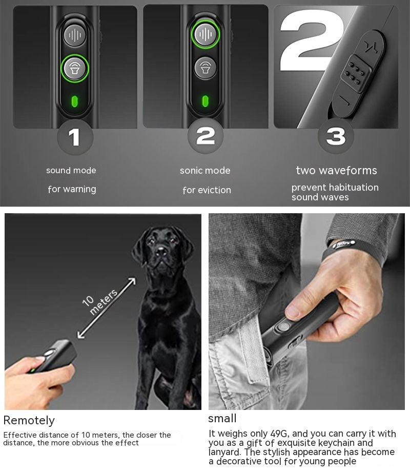 KFX-8747581 Portable Ultrasonic Dog Repellent Device with 10m Range for Cats, Snakes, and Mice