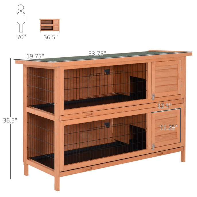 KFX-8747965 2-Tier Outdoor Rabbit Hutch with Removable Dividers and Pull-Out Trays, Orange