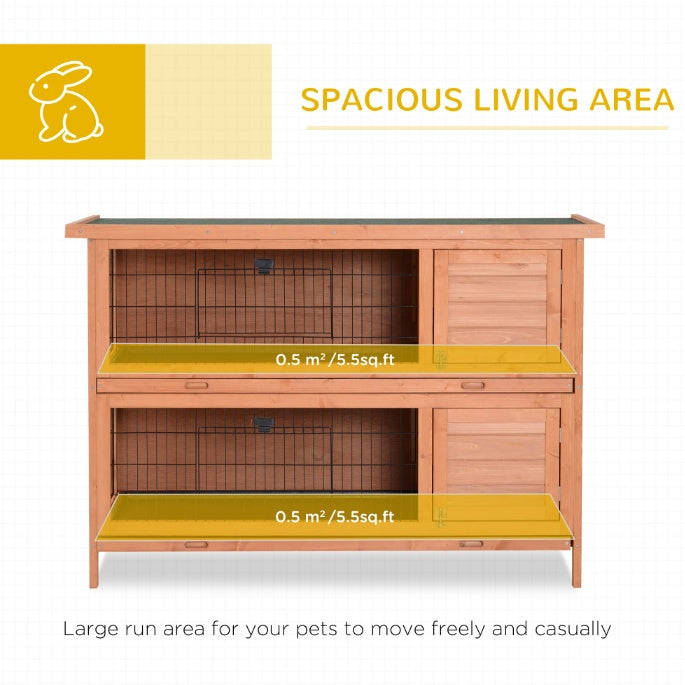 KFX-8747965 2-Tier Outdoor Rabbit Hutch with Removable Dividers and Pull-Out Trays, Orange