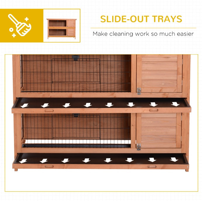 KFX-8747965 2-Tier Outdoor Rabbit Hutch with Removable Dividers and Pull-Out Trays, Orange