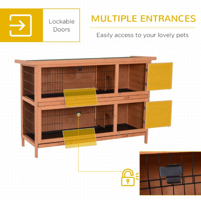KFX-8747965 2-Tier Outdoor Rabbit Hutch with Removable Dividers and Pull-Out Trays, Orange