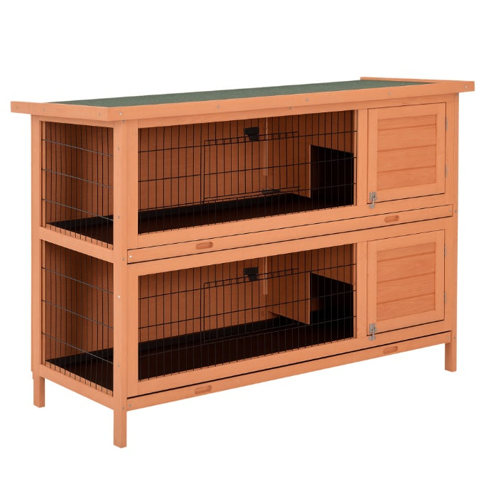 KFX-8747965 2-Tier Outdoor Rabbit Hutch with Removable Dividers and Pull-Out Trays, Orange