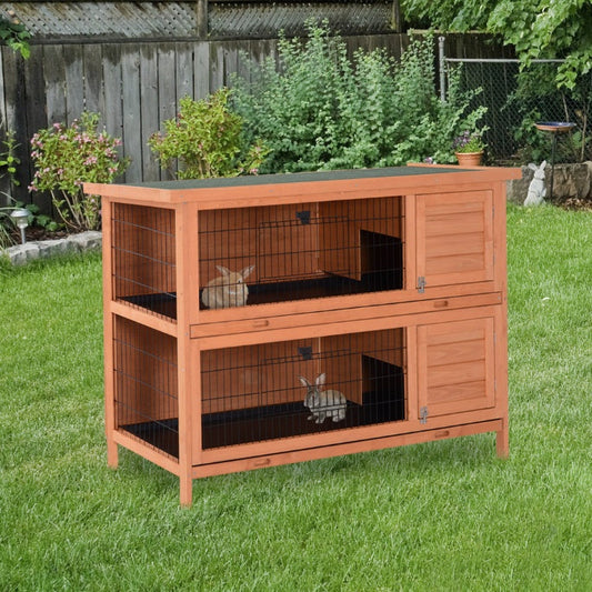 KFX-8747965 2-Tier Outdoor Rabbit Hutch with Removable Dividers and Pull-Out Trays, Orange