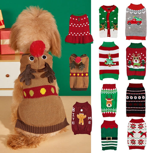 KFX-8749885 Festive Pet Apparel with Santa Claus, Christmas Tree, and Snowflake Designs - Sizes XS to L