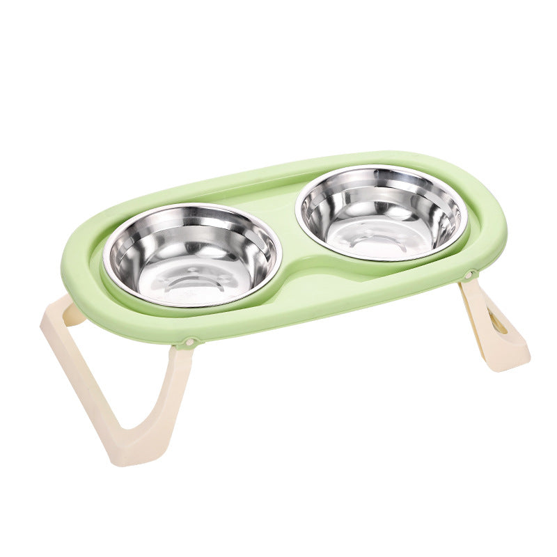 KFX-8750269 Foldable Double Bowl Set for Pets in Various Colors - Stainless Steel & Plastic Options