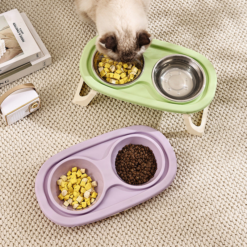 KFX-8750269 Foldable Double Bowl Set for Pets in Various Colors - Stainless Steel & Plastic Options