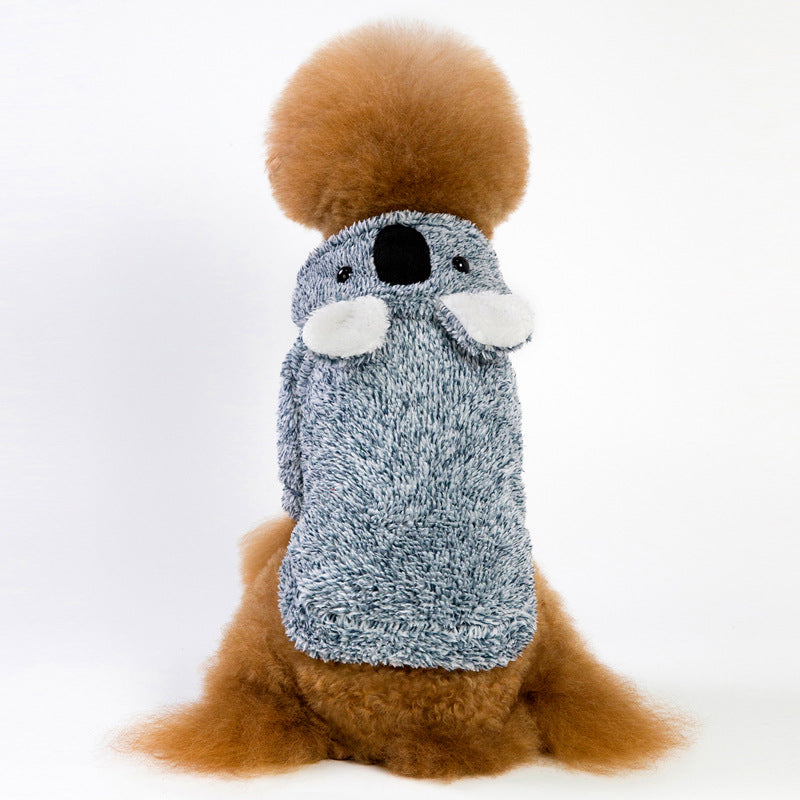 KFX-8750653 Soft Coral Fleece Sloth Bear Dog Clothes in Black, Brown, and Royal Blue