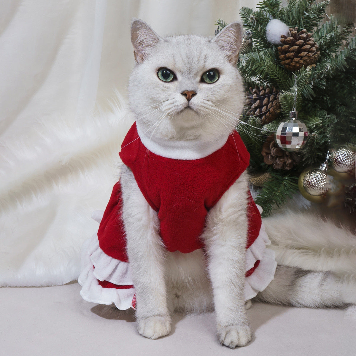 KFX-8751677 Red Fleece Pet Christmas Bow Dress for Small to Extra Large Sizes