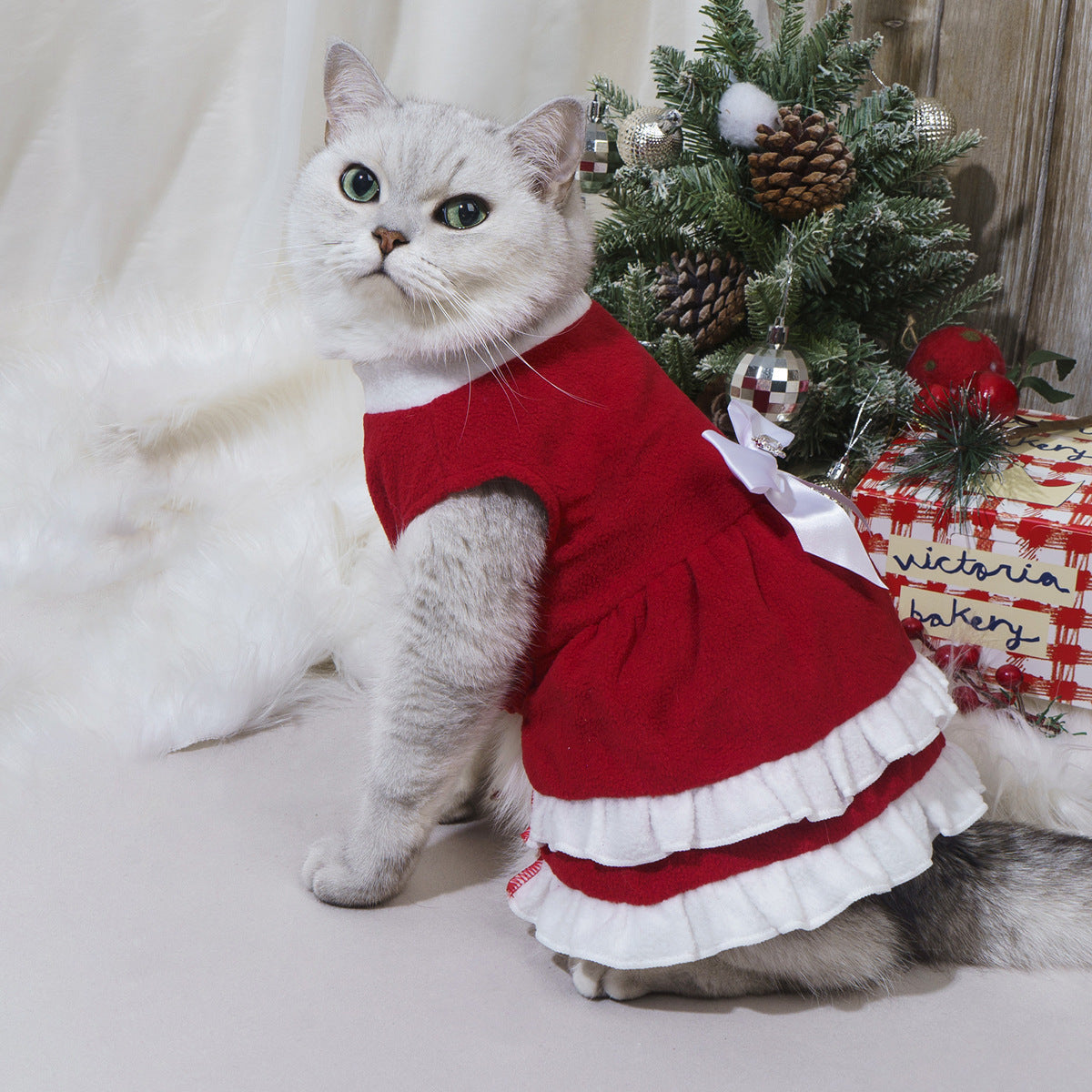KFX-8751677 Red Fleece Pet Christmas Bow Dress for Small to Extra Large Sizes
