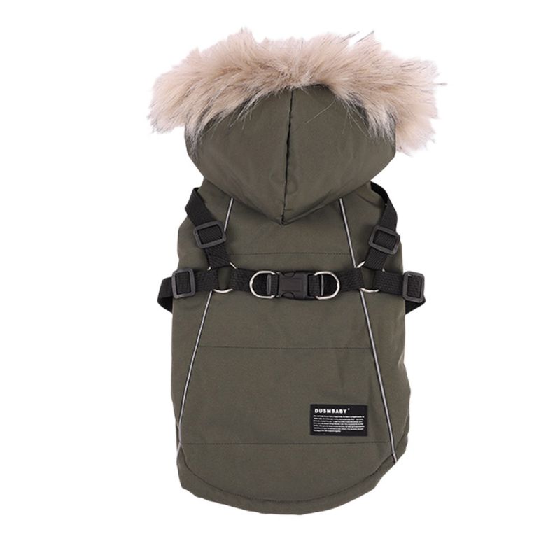 KFX-8752445 Fur Tie Hat Casual Dog Vest in Cool Black, Army Green, Red, and Beige, Sizes S-XXL